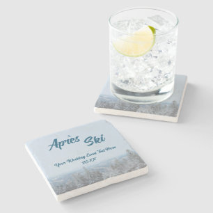 Snowy Mountain Forest Apres Ski Wedding Event Stenen Onderzetter