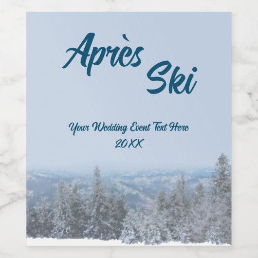 Snowy Mountain Forest Apres Ski Wedding Event Wijn Etiket (Enkel label)