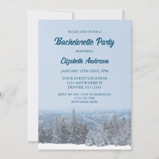 Snowy Mountain Forest Bachelorette Party Kaart (Voorkant)