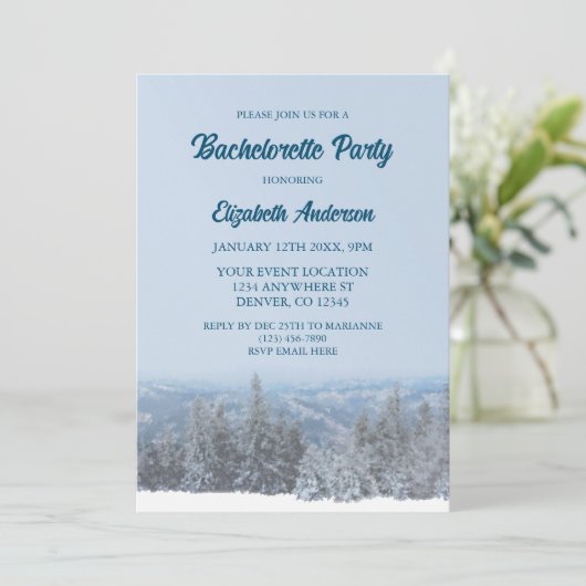 Snowy Mountain Forest Bachelorette Party Kaart (Staand voorkant)