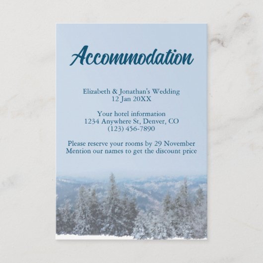 Snowy Mountain Forest Wedding Accommodatie Informatiekaartje (Voorkant)