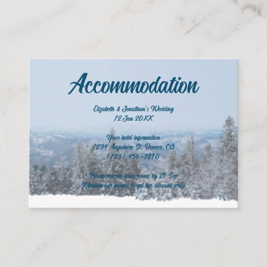 Snowy Mountain Forest Wedding Accommodatie Informatiekaartje (Voorkant)