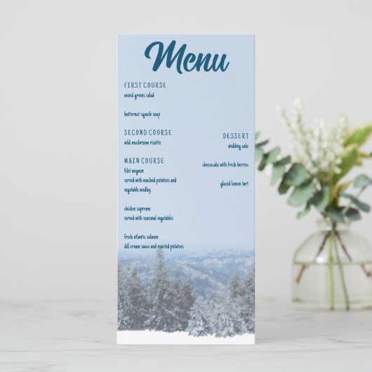 Snowy Mountain Forest Wedding Menu (Staand voorkant)