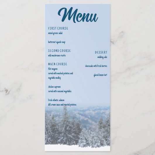 Snowy Mountain Forest Wedding Menu (Voorkant)