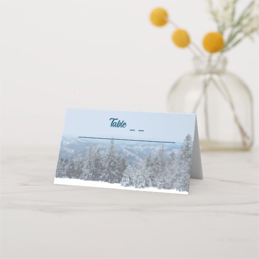 Snowy Mountain Forest Wedding Plaatskaartje (Voorkant)