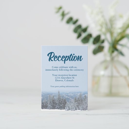 Snowy Mountain Forest Wedding Reception Informatiekaartje (Staand voorkant)