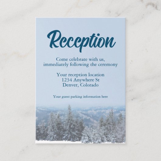 Snowy Mountain Forest Wedding Reception Informatiekaartje (Voorkant)