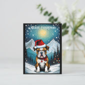 Snowy Mountain Franse Bulldog Kerstmis Briefkaart (Staand voorkant)