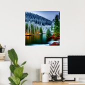 Snowy Mountain Lake Landscape Poster (Thuiskantoor)