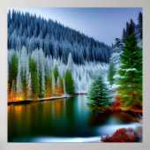 Snowy Mountain Lake Landscape Poster (Voorkant)