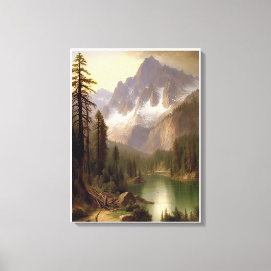 Snowy Mountain Lake Landschapsschilderij Canvas Afdruk (Voorkant)