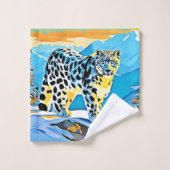 Snowy Mountain Leopard Stance Design Bad Handdoek (Wasdoekje)