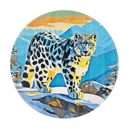 Snowy Mountain Leopard Stance Design Snijplank (Voorkant)