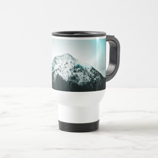 Snowy mountain mysterious blue neon light reisbeker (Voorkant rechts)
