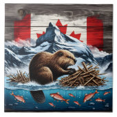 Snowy Mountain, Ocean, Canadese Bever Tegeltje (Voorkant)