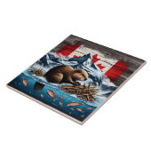Snowy Mountain, Ocean, Canadese Bever Tegeltje (Zijkant)