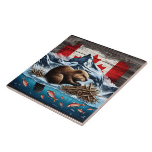 Snowy Mountain, Ocean, Canadese Bever Tegeltje