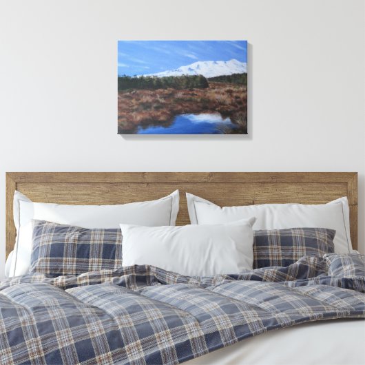 Snowy Mountain Peak, bevroren zwembad gereflecteer Canvas Afdruk (Insitu (Slaapkamer))