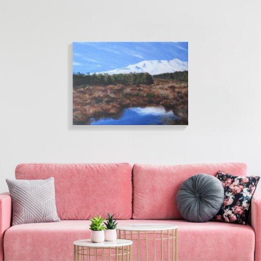 Snowy Mountain Peak, bevroren zwembad gereflecteer Canvas Afdruk (Insitu (Woonkamer))