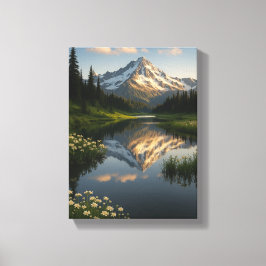 Snowy Mountain Reflected Lake Scene Canvas Afdruk
