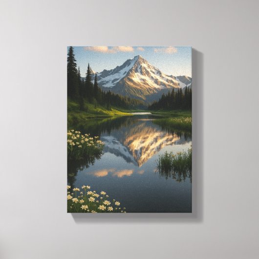Snowy Mountain Reflected Lake Scene Canvas Afdruk (Voorkant)