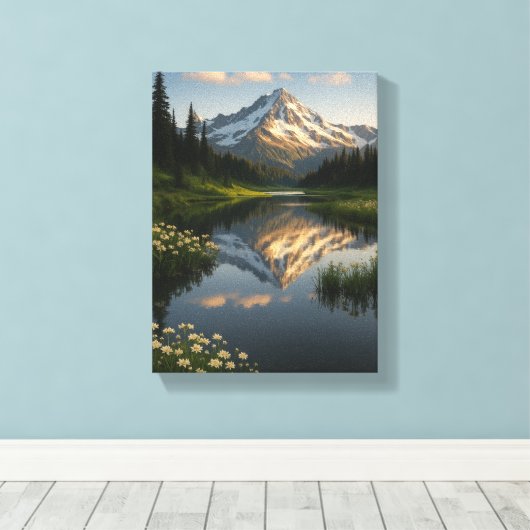 Snowy Mountain Reflected Lake Scene Canvas Afdruk (Insitu (Houten vloer))