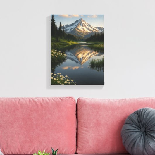 Snowy Mountain Reflected Lake Scene Canvas Afdruk (Insitu (Woonkamer))
