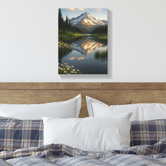 Snowy Mountain Reflected Lake Scene Canvas Afdruk (Insitu (Slaapkamer))