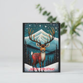 Snowy Mountain Schattige Santa Baby Herten Kerstmi Briefkaart (Staand voorkant)