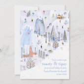 Snowy Mountain Ski Village Holiday Party Kaart (Voorkant)