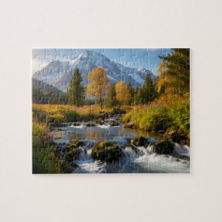 Snowy Mountain Stream Landscape Puzzle Legpuzzel