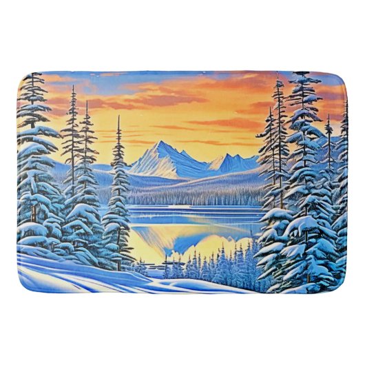 Snowy Mountain Sunset Glow Badmat (Voorkant)