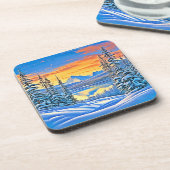 Snowy Mountain Sunset Glow Bier Onderzetter (Linkerzijde)