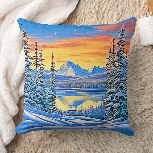 Snowy Mountain Sunset Glow Kussen (Deken)