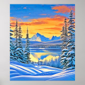 Snowy Mountain Sunset Glow Poster (Voorkant)