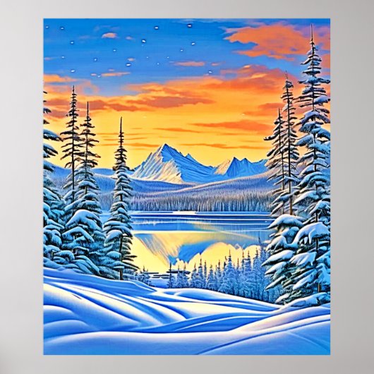 Snowy Mountain Sunset Glow Poster (Voorkant)