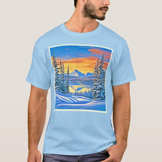 Snowy Mountain Sunset Glow T-shirt (Voorkant)
