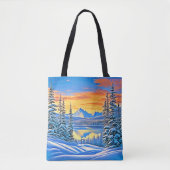 Snowy Mountain Sunset Glow Tote Bag (Voorkant)
