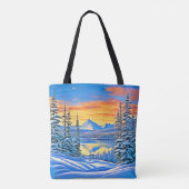 Snowy Mountain Sunset Glow Tote Bag (Achterkant)