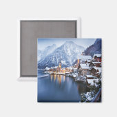Snowy Mountain Town Winter Magneet (Voorkant / Achterkant)