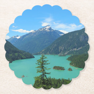 Snowy Mountain Turquoise Lake in Washington Kartonnen Onderzetters