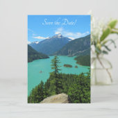 Snowy Mountain Turquoise Lake in Washington Save The Date (Staand voorkant)