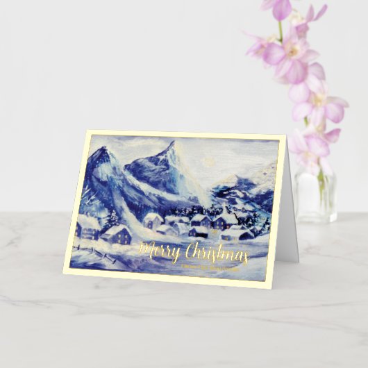 Snowy Mountain Village Christmas Foil Holiday Card Folie Feestdagenkaart (Orchidee)