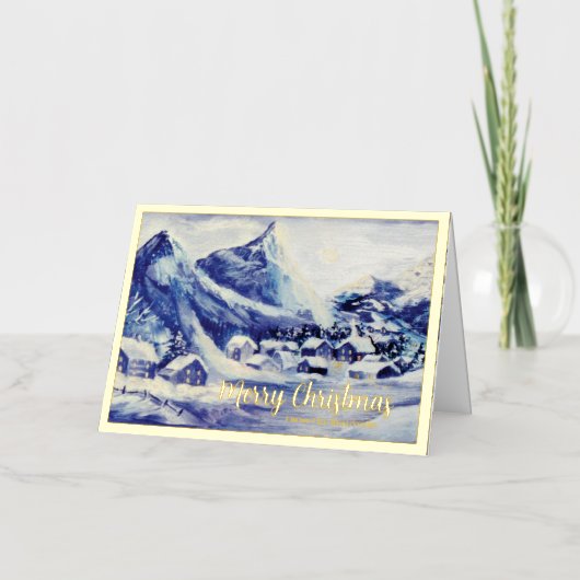 Snowy Mountain Village Christmas Foil Holiday Card Folie Feestdagenkaart (Voorkant)