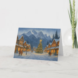 Snowy Mountain Village Christmas Kaart