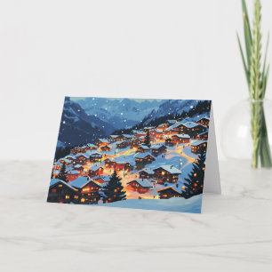 Snowy Mountain Village met kerst Kaart