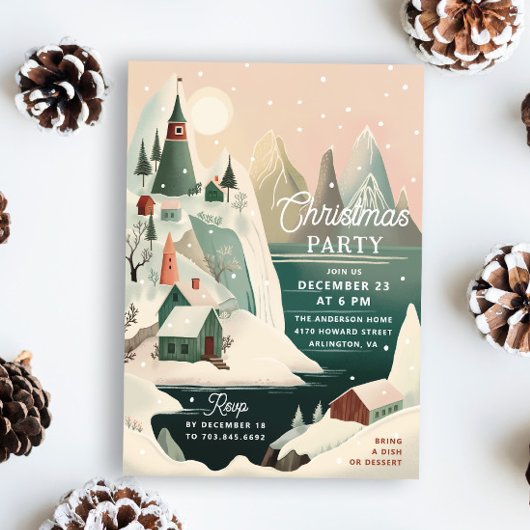 Snowy Mountain Village Vakantie | kerstfeest Kaart