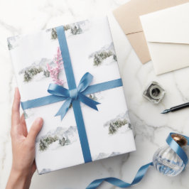 Snowy Mountain Waterverf kerstinpakpapier Cadeaupapier