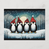 Snowy Mountain Winter Kerstman Pinguïn Kerstmis Feestdagenkaart (Voorkant)