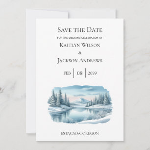 Snowy Mountain Winter Lake Bewaar de datum Save The Date
